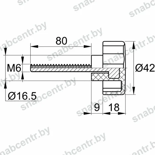 Ручка-фиксатор М6х80 с рукояткой диаметром 42 мм и резьбовым стержнем — превью 2
