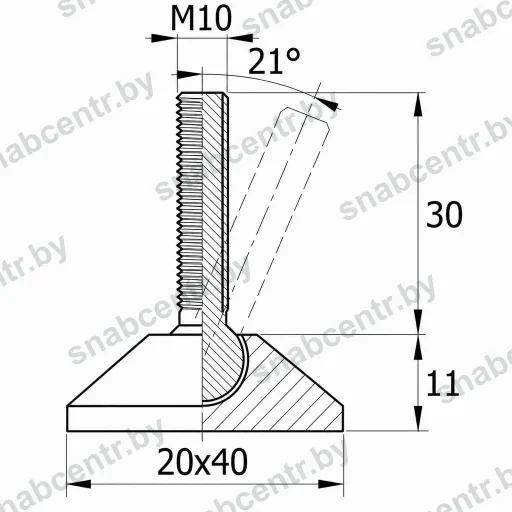 Опора резьбовая шарнирная  20x40 и металлической резьбой М10х30. — превью 2