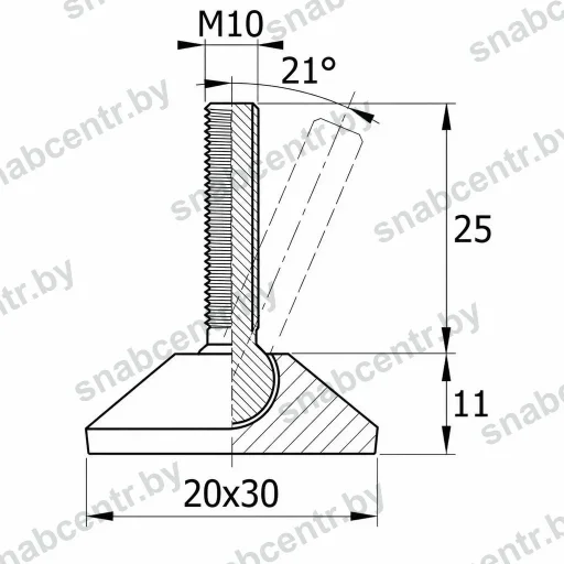 Опора резьбовая шарнирная  20x30 и металлической резьбой М10х25. — превью 2